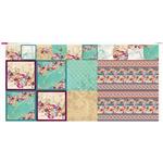 Debbi Moore Design Honey Meadow Variety Squares Teal and Red Velvet Fabric Panel (140 x 70cm)