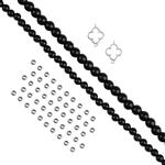 Type A Black Jadeite Round, Sterling Silver Clover Connector and Spacer Beads Project