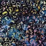 Bali Batik Flower Vines Rainbow on Navy Black Fabric 0.5m