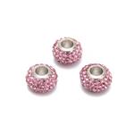 Silver Plated Base Metal Rondelles With Pink Stones Approx 8x13mm (3pcs)