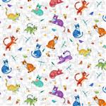 Cool Cats Collection Scatter Kitties White Fabric 0.5m