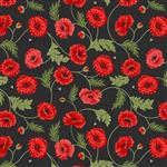 Lewis & Irene Poppies Collection Large Poppies & Bees Dark Fabric 0.5m