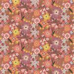 Poppie Cotton Cottage Charm Collection Bursting Blossom Coral Fabric 0.5m