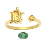 Gold Plated 925 Sterling Silver Turtle Spinning Adjustable Fidget Oval Ring ( To Fit 6x4mm )with Malachite, Approx 9x8mm
