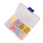 Acrylic Beads: 1x 6mm, 65pc Gold Beads + 7x 10mm, 24pcs Multi Colour Beads - 8 Compartments