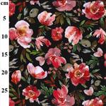 Black Red Floral Jersey Print Fabric 0.5m