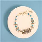 Gold Plated 925 Sterling Silver Sleeping Beauty Turquoise Beaded Bracelet with 1inch extender, total length 7inch 