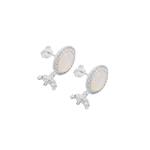 925 Sterling Silver Mother of Pearl with White Topaz Earrings Approx 10x14mm, 1 Pair