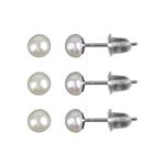 925 Sterling Silver 4mm White Freshwater Cultured Button Pearl Stud Earrings, 3 Pairs
