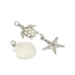 925 Sterling Silver Charms, Shell, Starfish and Turtle, Approx 15mm 3pcs (1 per design)