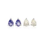 925 Sterling Silver Pear Shaped Charm with Tanzanite and Serenite, Approx 5x4mm (2 Pairs)