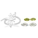 Dragon Fly Adjustable Ring with Sky Blue Topaz and Peridot Approx 8x4mm to 6x3mm