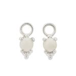 925 Sterling Silver Gemset Huggie Charm Approx 13x5mm, White Opal Round Cabochon Approx 5mm (Pack Of 2pcs)