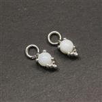 925 Sterling Silver Gemset Huggie Charm Approx 13x5mm, White Opal Round Cabochon Approx 5mm (Pack Of 2pcs)