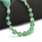 28cts Apple Green Chrysoprase Faceted Cube, Approx 5 to 7mm With Hematite Spacer 10cm Strand
