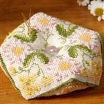 Cross Stitch Guild Beaded Biscornu, Buttercup and Daisy on Linen Kit