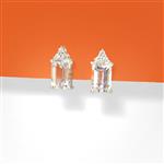 925 Sterling Silver Octagon Earrings Mount (To fit 6x4mm gemstone) Inc. 0.08cts White Zircon Brilliant Cut Round 1.30mm - 1 Pair