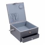 Large Sewing Box with Drawer Grey Polka Dot