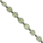 40cts Green Amethyst Faceted Bicone Approx 6 to 8mm 17cm With Hemtite (Approx 3mm) and Plastic Spacers