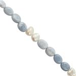 160cts Blue Opal Smooth Oval with Pearl Nuggets, Approx 6x5mm - 11x9mm, Endless Necklace, Approx 26