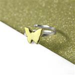 925 Sterling Silver Ring Wire with Gold Plated Butterfly Accent, Approx 9x10mm, Length Approx  7cm