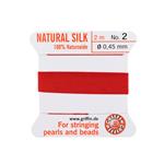 Silk Thread, Size 02 (.45 mm, .018 in) - Red, with needle, 2 m (6.5 ft)