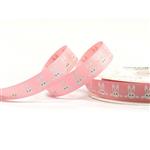Pink Grosgrain Ribbon White Bunnies Print 16mm x 25m