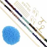 Gold Plated Base Metal, Multi Gemstone Plain Rondelles & Rounds, Blue Seed Bead Project With Downloadable Instructions By Linda Brumwell