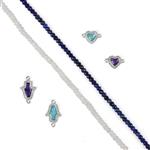 Silver Plated Base Metal Hamsa Hand & Heart Connectors 4pcs & 25cts Lapis Lazuli & 20cts Moonstone Faceted Rondelles Approx 3mm, 38cm Strands