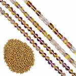 Mystic Aura Quartz Bundle Yellows and Purples, Gold Seed Bead Project With Downloadable Instructions By Claire Macdonald