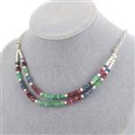 90cts Ruby, Emerald, Tanzanite & Blue Sapphire Faceted Rondelles Approx 3x1 to 4x2mm, 15cm Each Strand.