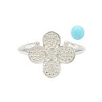 925 Sterling Silver Clover Spinning Adjustable Fidget Ring (To fit 4mm) with Sleeping Beauty Turquoise, With Instructions By Carol Vickers