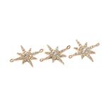 Rose Plated 925 Sterling Silver Star Connector with Pave Set White Topaz, Approx 21x23mm, 3pcs 