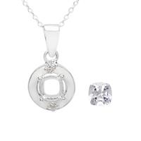 White Enamel Doughnut Pendant Mount (To Fit 6mm Cushion) With 1.37cts White Topaz With 18 Inch Chain