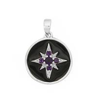 925 Sterling Silver Black Enamel Pendant with 0.30cts Amethyst Round