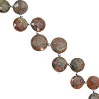 115cts Unakite Corner Drill Faceted Coin Approx 9 to 15mm, 24cm Strand with Spacers