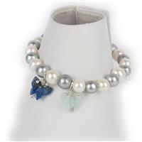 Chalkhill! Inc; Amazonite/Lapis Lazuli Butterflies, White/Silver Pearls & Stretchy Cord
