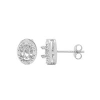 925 Sterling Silver Oval Earrings Mount (To fit 5x3mm gemstones) Inc. 0.02cts White Zircon Brilliant Cut Round 1.50mm - 1 Pair