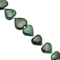 65cts Malachite Smooth Heart Approx 9x8 to 12x13mm, 14cm Strand With Spacers