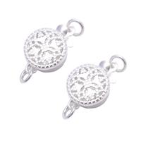 925 Sterling Silver Round Flower Design Clasp, 2pcs