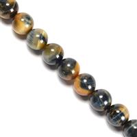 380 cts Bleached Golden & Blue Tiger Eye Plain Rounds Approx 12mm,38cm Strand