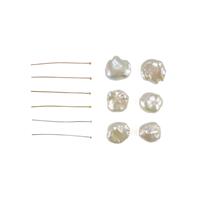 3 Pairs Keshi Freshwater Pearls & 6pc Headpins (2 x Silver, 2 x Gold Plated, 2 x Rose Gold Plated)