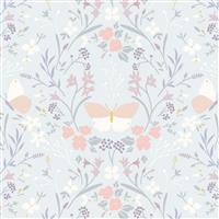 Lewis & Irene Presents Cassandra Connolly - Heart of Summer Floral Gathering Duck Egg Blue Fabric 0.5m
