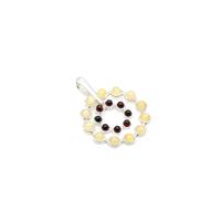 Baltic Butterscotch & Cherry Amber Beaded Circles with 925 Sterling Silver Double Ring Pendant, 30mm