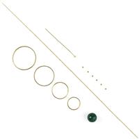 Green Planet; 16cts Malachite Atlas Bead, Gold Plated 925 Sterling Silver Flat Wire Ring ,6 x Beads ,1 x Flat Headpin & Chain 