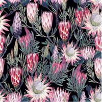 Protea Flowers Black Velvet Fabric 0.5m