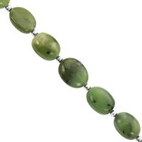 55cts Green Nephrite Jade Smooth Oval Approx 9x6 to 14x10mm,14cm Strand With Spacers