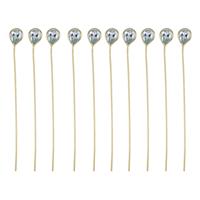 Gold Plated 925 Sterling Silver Head Pins With 4x3mm Pear Blue Topaz - 40mm, Width 0.5mm - (10pcs)