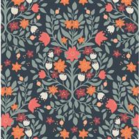 Lewis & Irene Folk Floral Damask Navy Fabric 0.5m