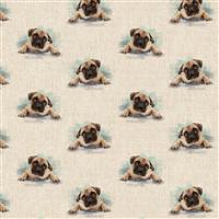 Pug All-Over Linen Look Fabric 0.5m